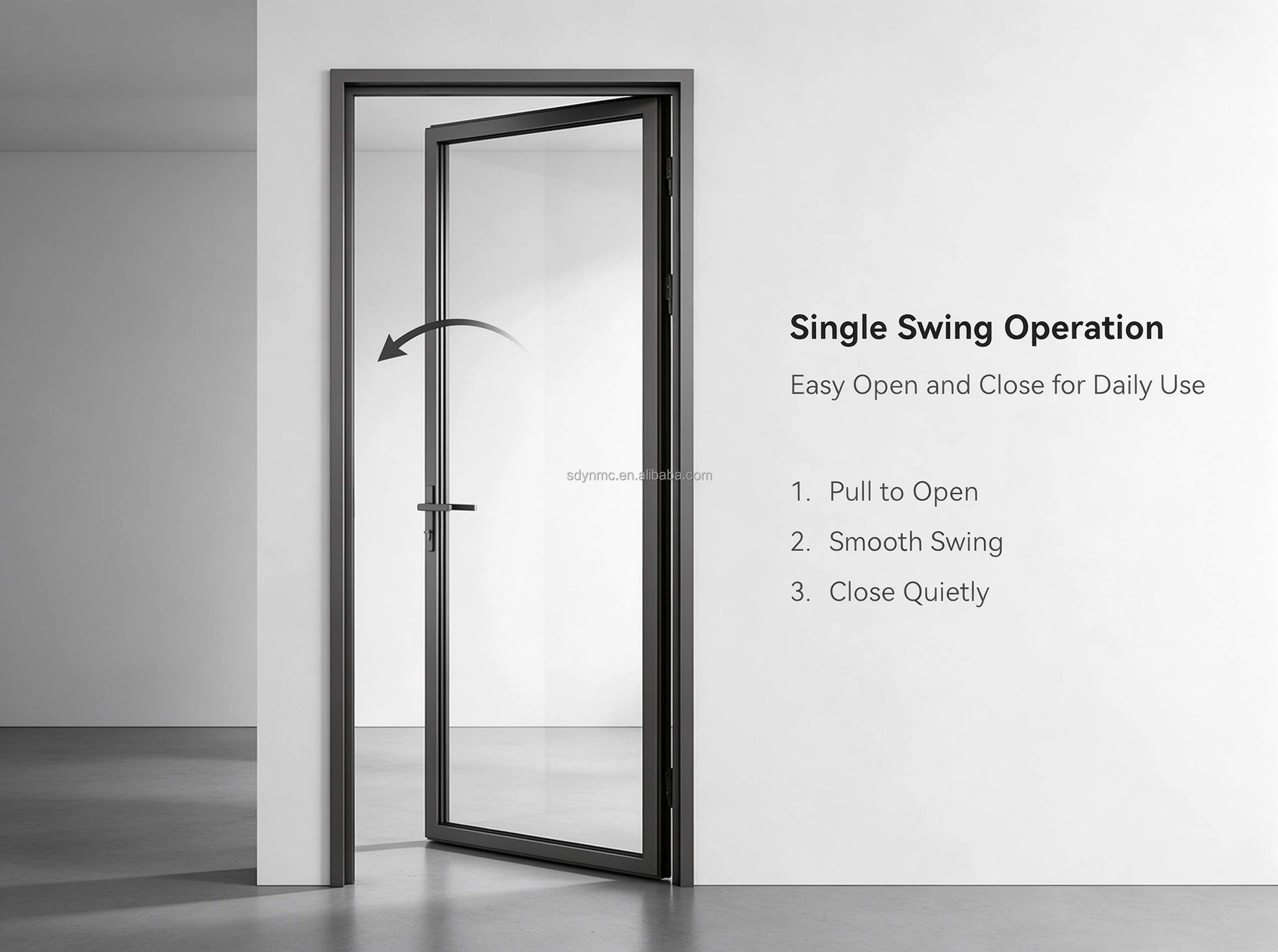 Aluminum Slim Frame Interior Single Swing Door, Tempered Fluted Glass Door for Bathroom Villa Interior Renovation