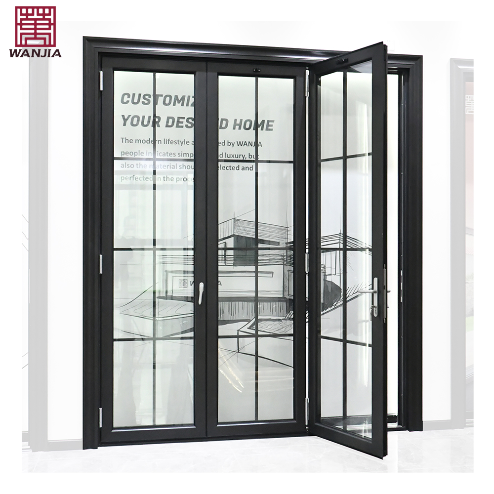 WANJIA Original Factory Double Glass Bifold Door CSA Certificated Partition Built-In Grill Design Aluminum Folding Doors