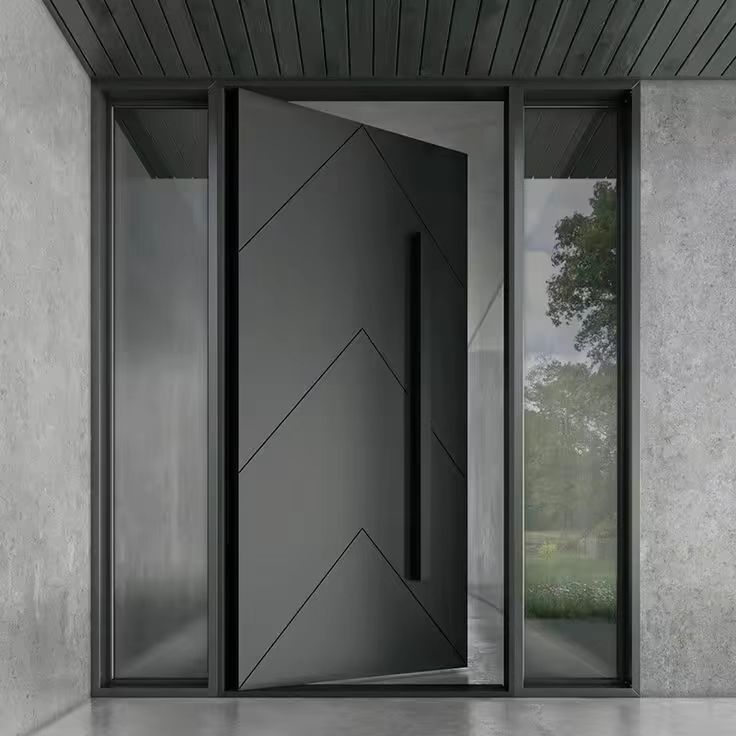 Modern Pivot Door Anti-Theft Minimalist Aluminum Finished Entry for Apartment and Villa Outdoor Use