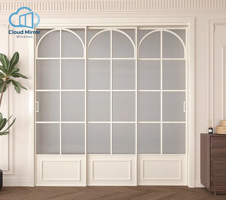 Three-Panel Ultra Slim Aluminium Interior Folding Doors Tinted Grey Tempered Glass Modern Water Resistant Apartment Large