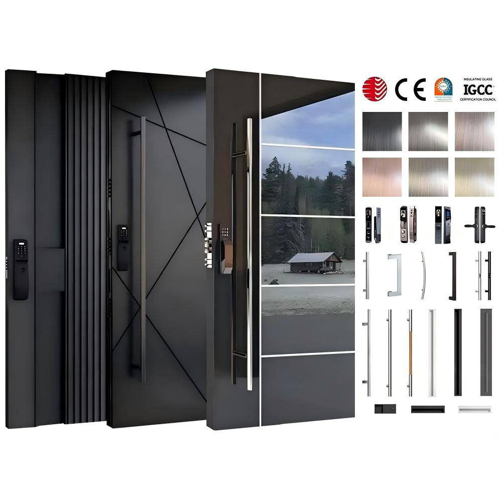 Luxury Villa Entrance Security Doors Aluminium Mental Front Exterior Doors Modern Stainless Steel Pivot Entry Doors Residential