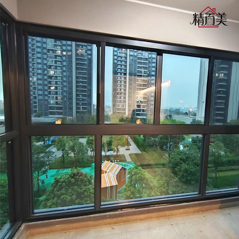 Matte Black Custom Size Aluminum Sliding Window With Drainage Track Smooth Sliding Rail Large Glass Sash For Balcony Apartment