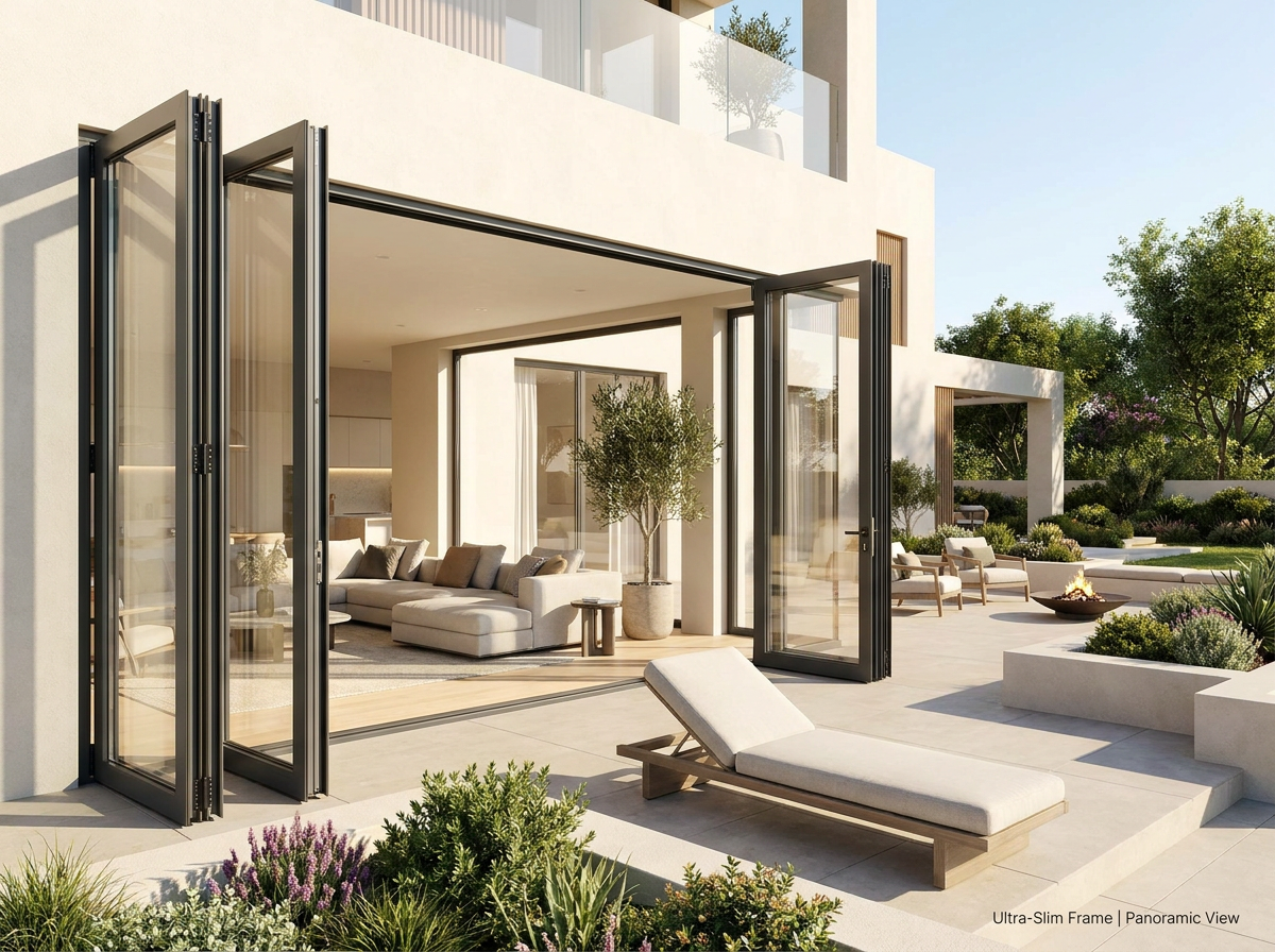 Thermal Break Aluminum Alloy Bi-Folding Door Double Tempered Glass Energy Saving Soundproof Exterior Patio Accordion Door