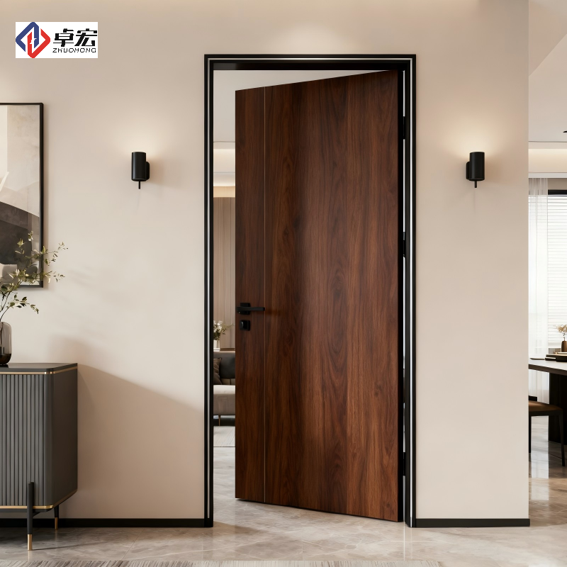 Aluminum Alloy Wood Grain Interior Door for Bedroom and Dining Manual Opening Finished Surface China Export From Jiangxi