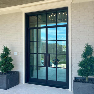 European Standard Aluminum Alloy Steel Framed Swing Glass Door Crittall Style Wrought Iron Anti-Theft Double Glazed French Doors