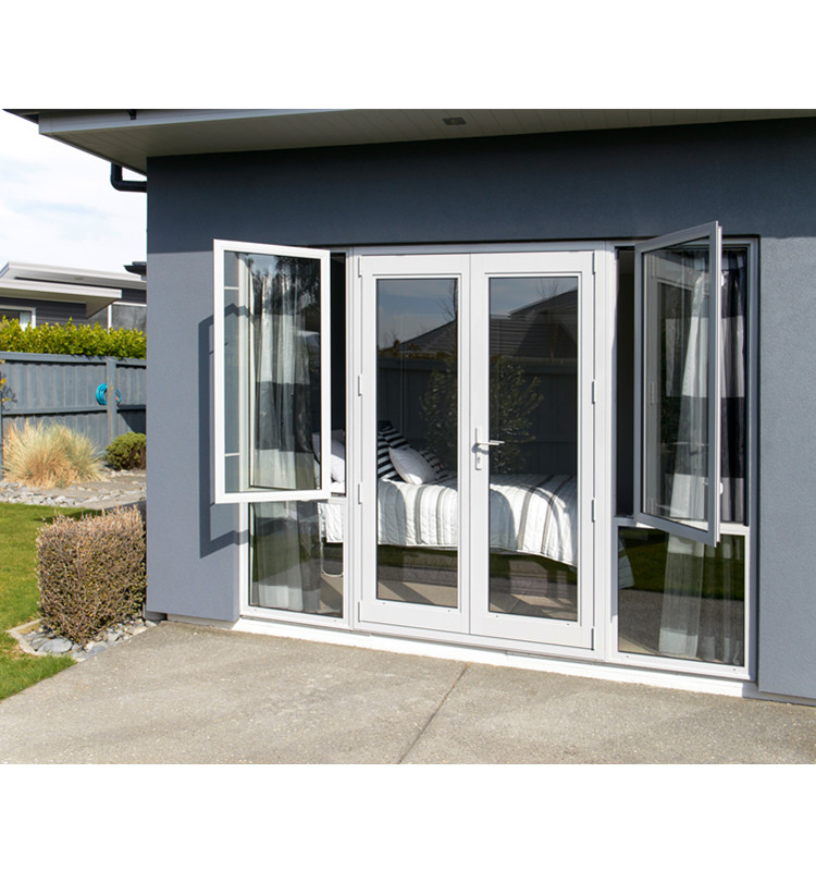 French Open Aluminum Alloy Steel Glass Door Double Entry Side Opening Modern Graphic Design For Hotel Exterior Finished Surface