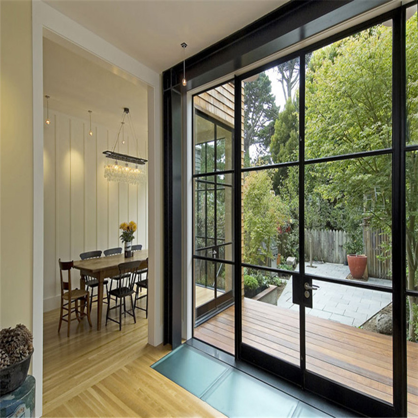 Black Metal Aluminium Material French Patio Interior Iron Glass Crittall Double Swing Sliding Folding Doors