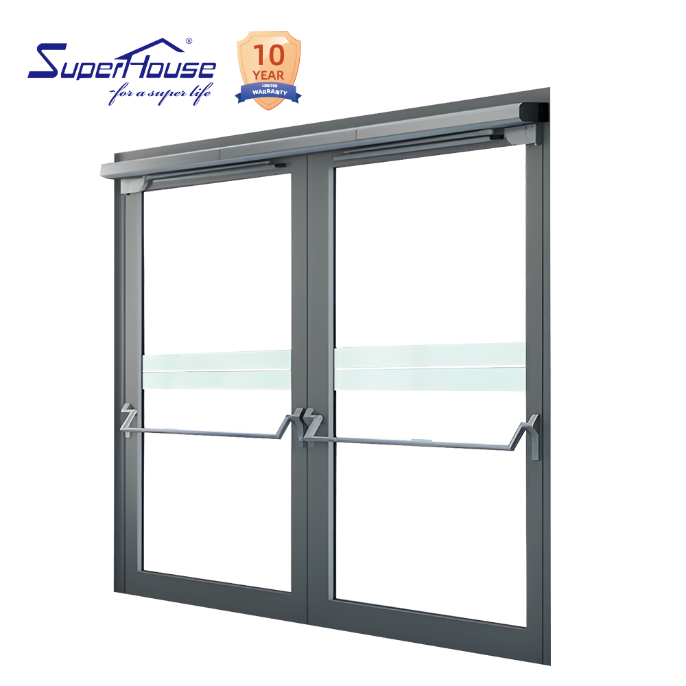 Superhouse Aluminium Glass Panic Escape Exit Door With Push Bar And Door Closer Custom Commercial Hotel