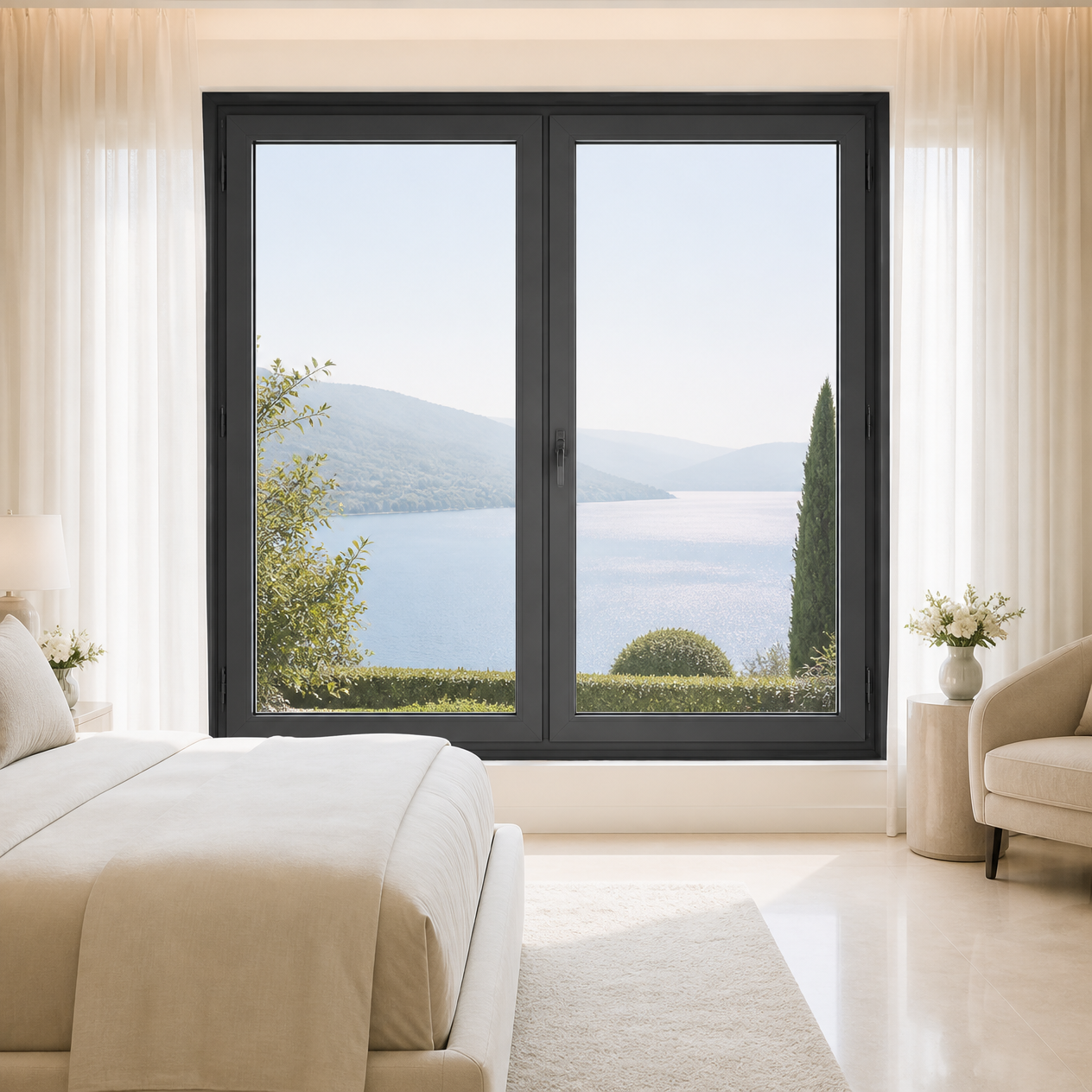 Casement Windows Doors with Tempered Glass Triple Glass for Modern Houses Hotels Villas &amp; Kitchens-Custom Made Aluminum Alloy