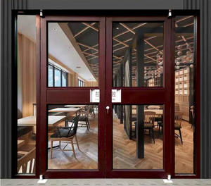 Reddish Brown Half-Glass Modern Style Door with Sidelights Entry Hotel Hospital Windproof Commercial Aluminum Door Custom Size