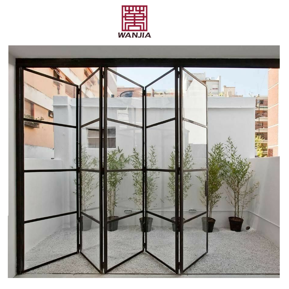 WANJIA Original Factory Double Glass Bifold Door CSA Certificated Partition Built-In Grill Design Aluminum Folding Doors