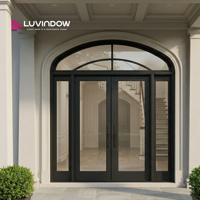 Luvindow Best Seller Aluminum Automatic Exterior Double Glazed Front Door Sectional Design Hot Glass Entry Doors For Residential
