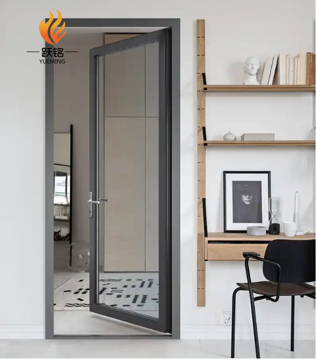 Luxury Modern Design Thermal Insulation Aluminum Casement Door Slim Frame Glass Swing Door for Bathroom Entry Interior Exterior