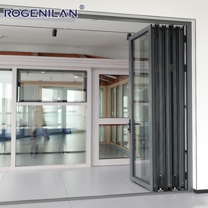 Rogenilan Modern Energy-Efficient Aluminium Glass Accordion Folding Door Double Tempered Glazed Bifold Door for Patio