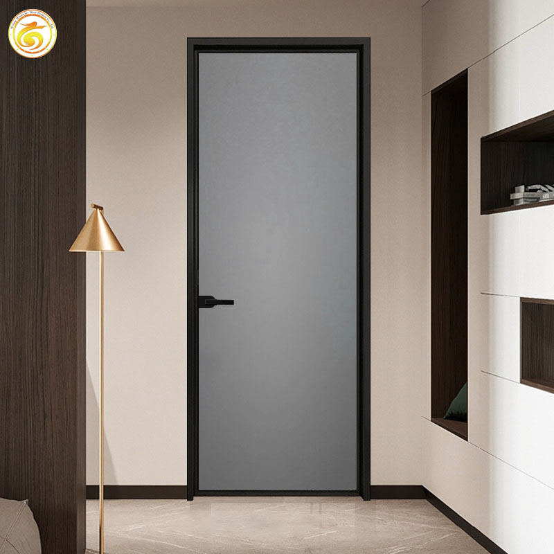 High Quality Minimalist Design Interior Hotel Home Bathroom Aluminum Glass Door With Lock