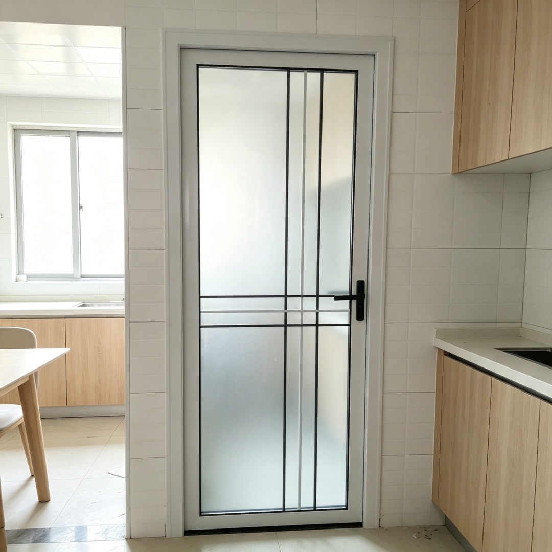 Factory Aluminum Alloy Frosted Glass Swing Door Moisture Proof Interior Bathroom Door For Home