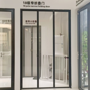 Aluminum Alloy Bi-Fold Patio Door Tempered Glass Accordion Folding Screen Black Kitchen Heat-Insulation Waterproof Finished