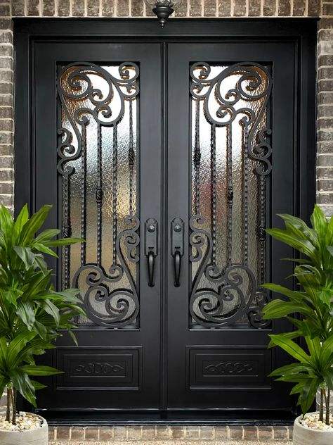 2026 New Thermal Insulated Wrought Iron Double Entry Door with Weather Stripping for Exterior Use