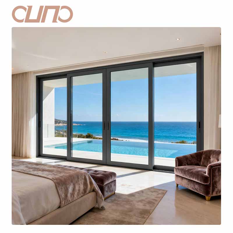 OUNA NFRC USA Hurricane Impact Windproof Powder Coated 96 X 80 Sliding Patio Door Double Glass Exterior Aluminum Slide Doors