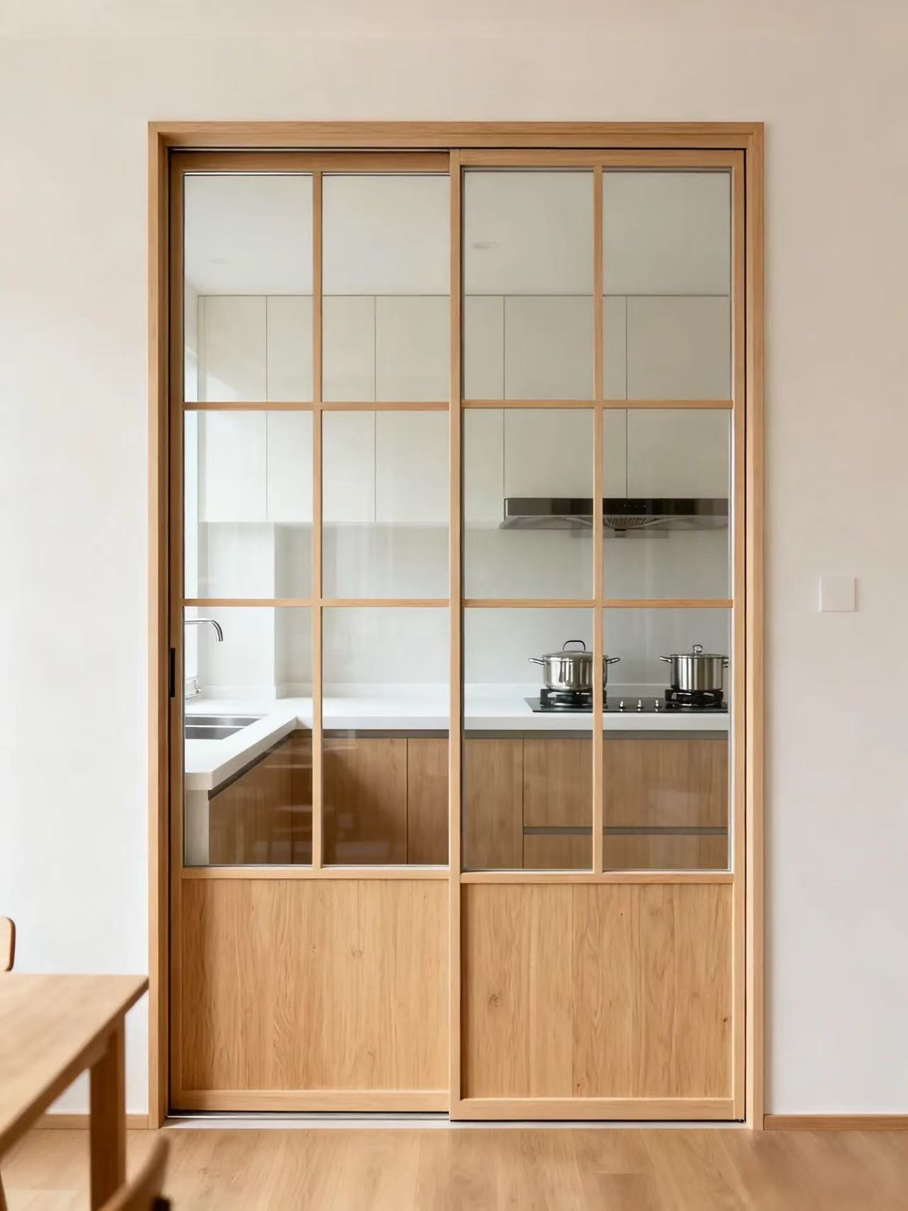 Log-Color Grille Sliding Partition Screen Door Custom Walnut-Tone Aluminum Door Interior Living Room Balcony Study Room