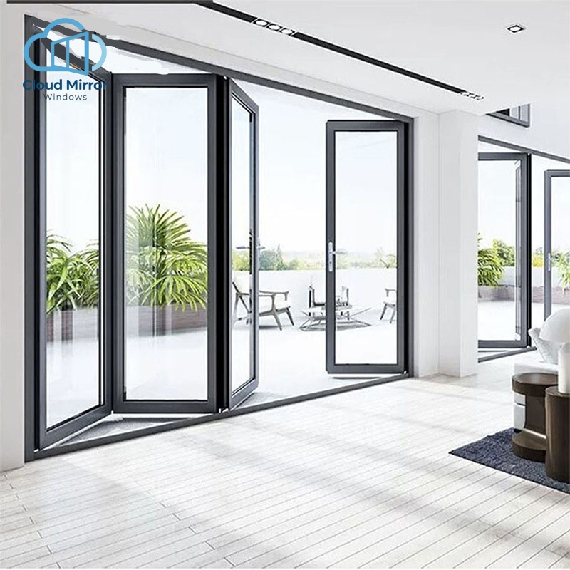 Modern European Multi-Panel Aluminum Exterior Bi-Fold Door Tempered Glass Windproof for Homestay Rural Residential Buildings