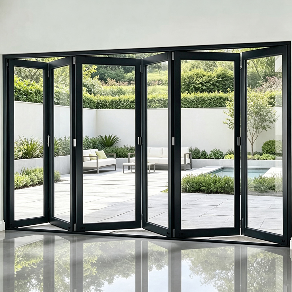 AS2047 CE Glass Aluminum Folding Door Villa Balcony Restaurant Movable Glass Partition Wall Stack Slide Glass Bifold Door