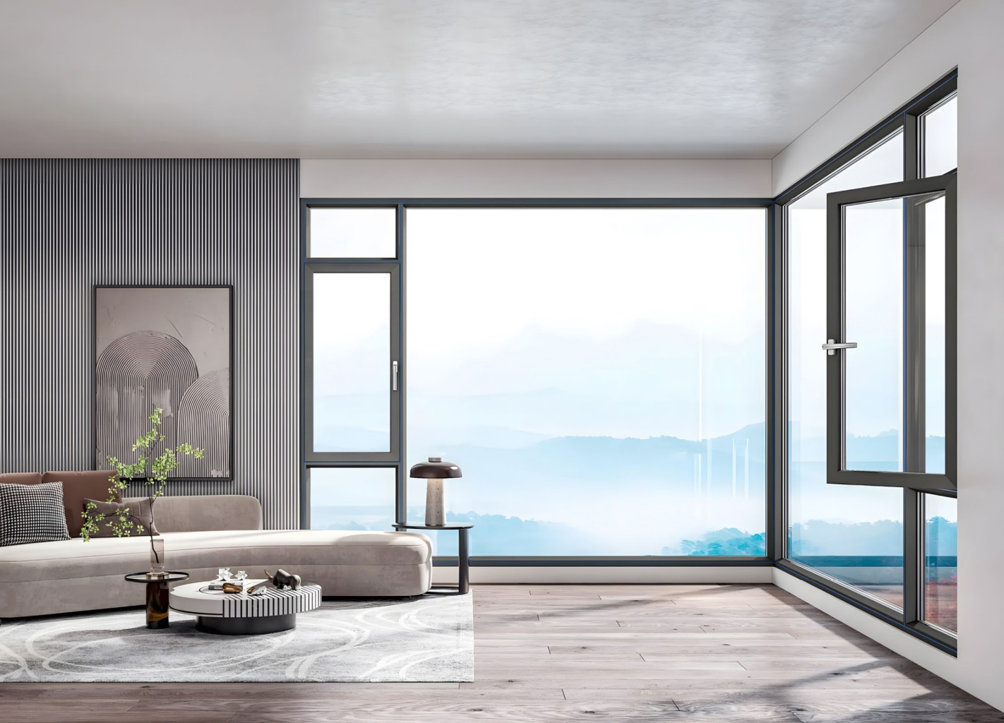 Anthracite Grey Aluminum Tilt and Turn Window, Thermal Break Casement Window for Modern Home