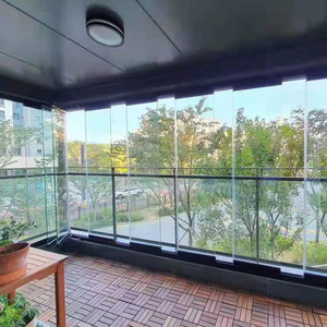 Balcony Partition Full Open Aluminium Tempered Glass Frameless Folding Sliding Glass Door and windows
