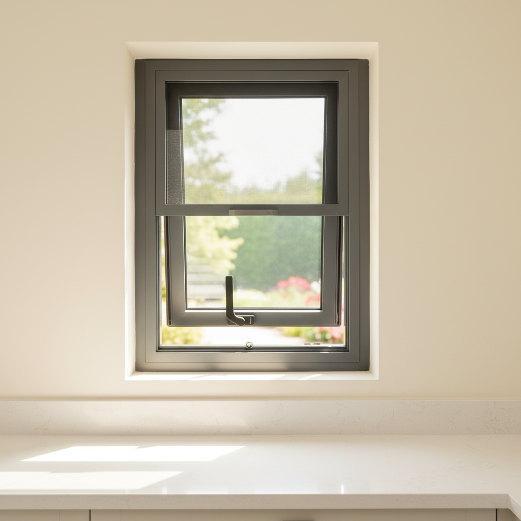 Elegant Architectural Aluminum Bottom Hung Window with Hardware for Modern Office Interior