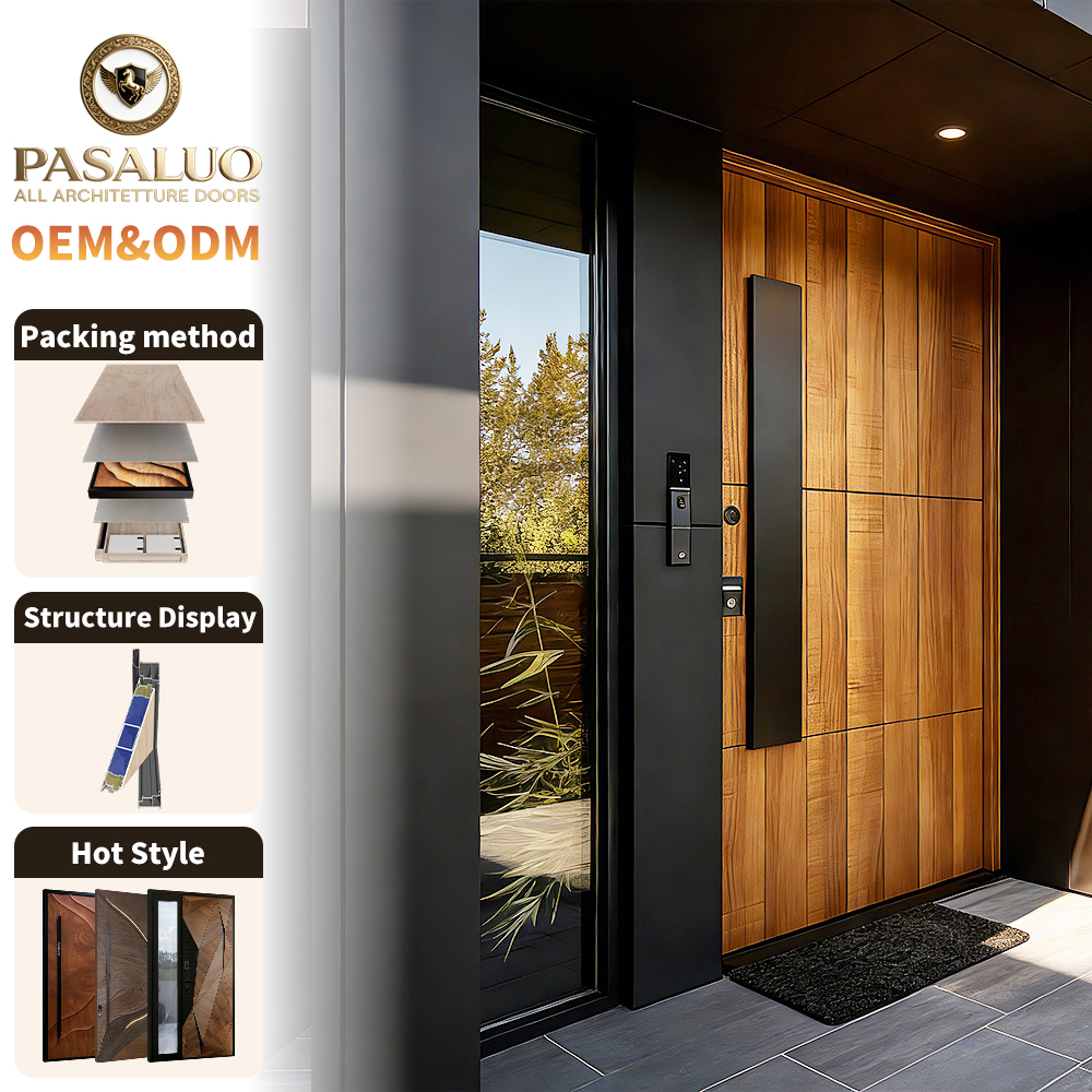 2026 OEM PSL Wooden Premium Glass Villa Home Residential Entrance Security Front Entry Exterior Aluminium Doors for Houses