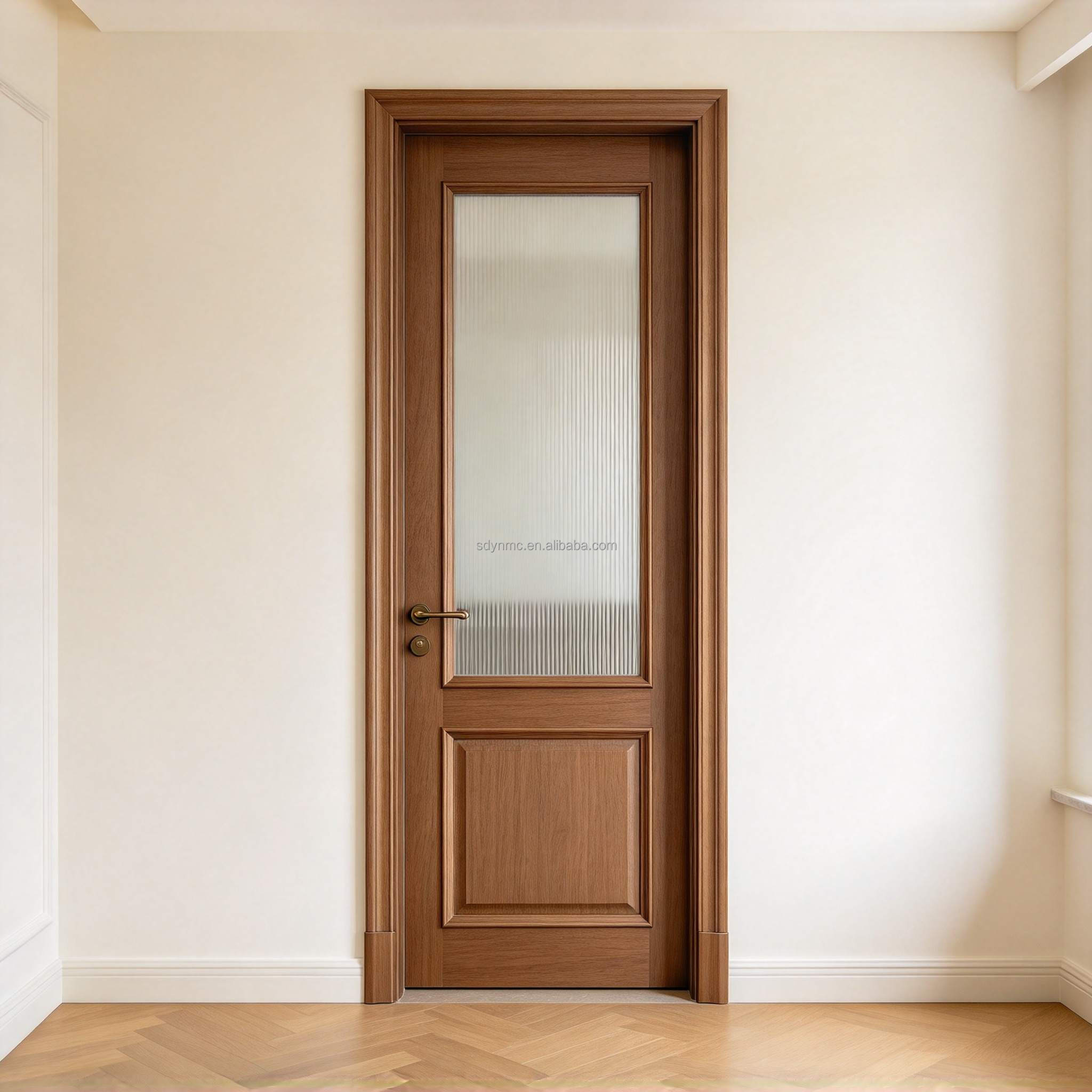 Aluminum Slim Frame Interior Single Swing Door, Tempered Fluted Glass Door for Bathroom Villa Interior Renovation