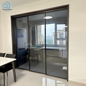 Three-Panel Ultra Slim Aluminium Interior Folding Doors Tinted Grey Tempered Glass Modern Water Resistant Apartment Large