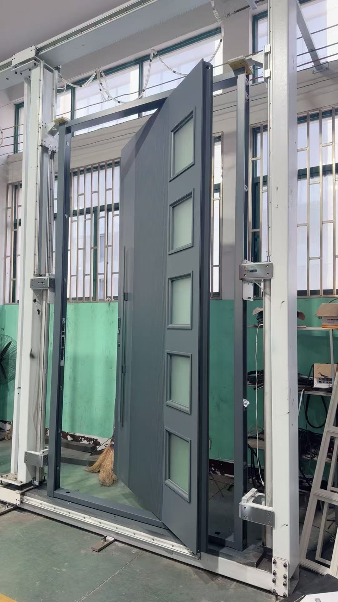 Modern Aluminum Door with Glass Inserts, Anti-Theft Security Exterior Door for Villa, Matte Grey Finish