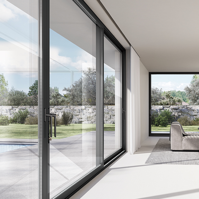 NFRC Moden Slim Frame Black Aluminum Double Glazed Tempered Glass Patio Sliding Door Hurricane Impact Sliding Patio Doors