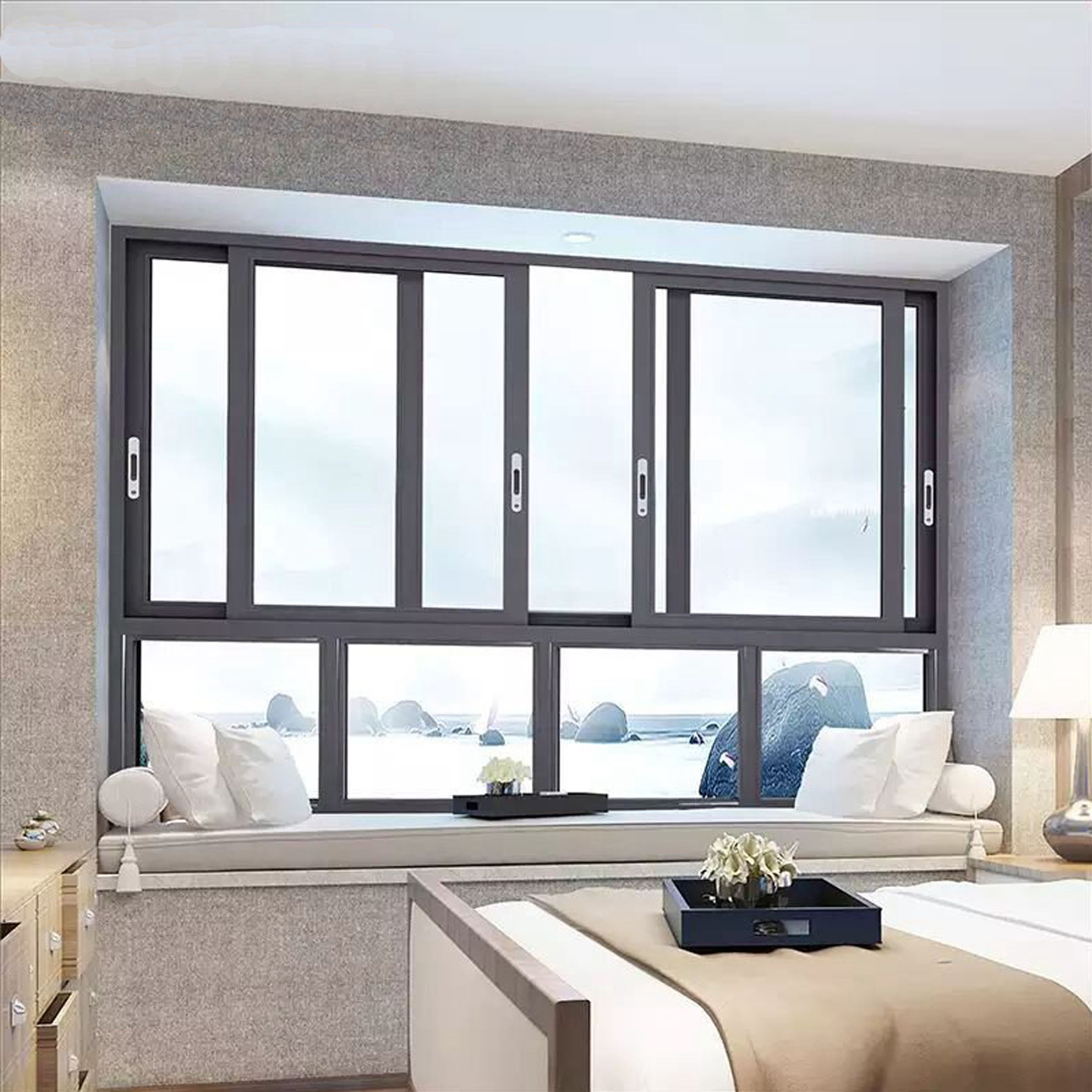 Fuson Tempered Glass Vertical Sliding Thermal-Break Aluminum Black Windows Single or Double Hung Window With Grill Design