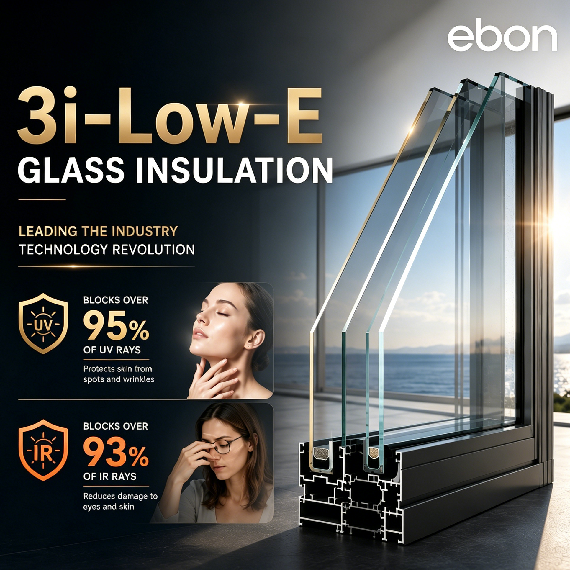 EBON Commercial Wholesale Vertical Bi-Folding Fold Up Double Glass Aluminum Folding Windows