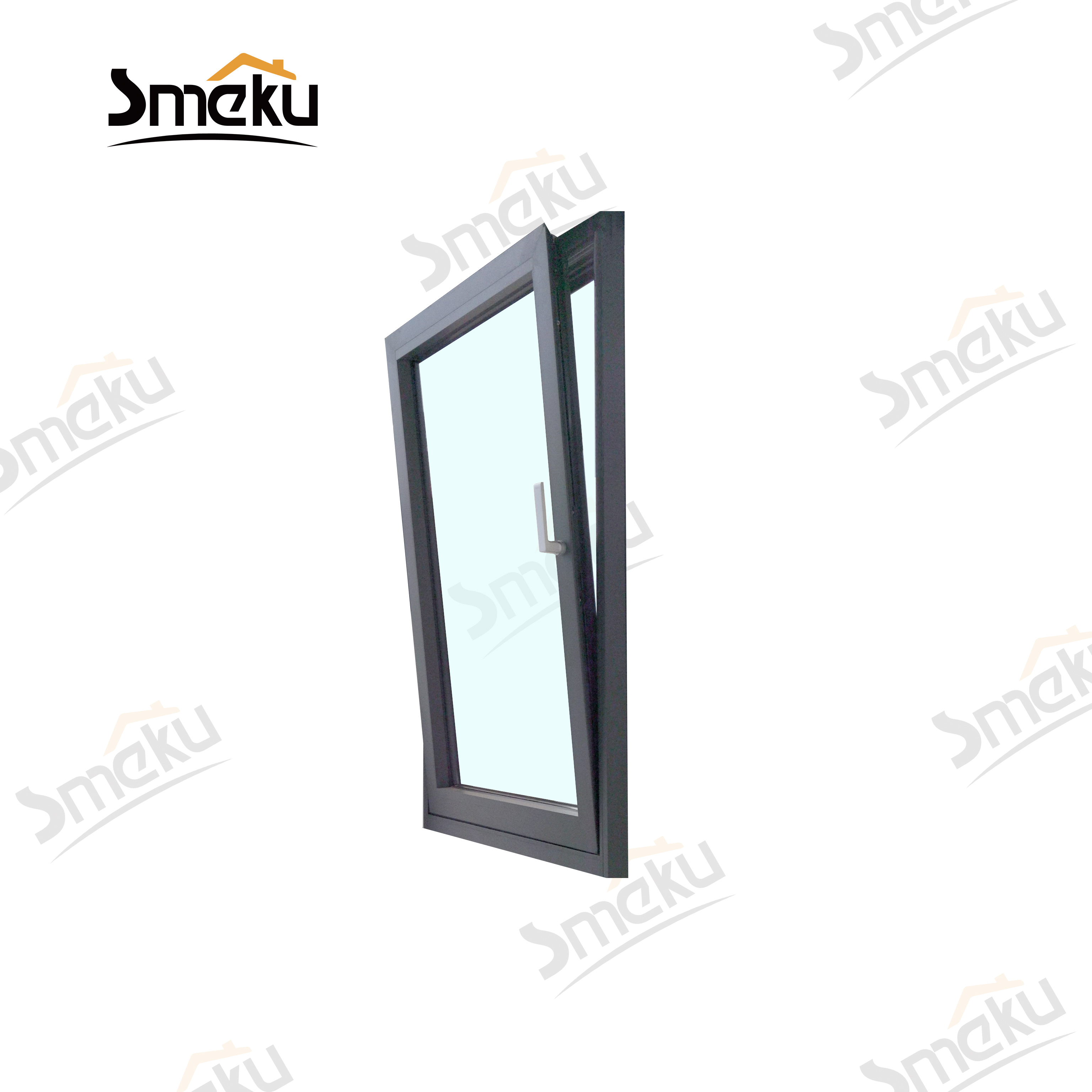 Anthracite Aluminum Double Inward Casement Window with Top Transom and Removable Insect Screen for Modern Homes