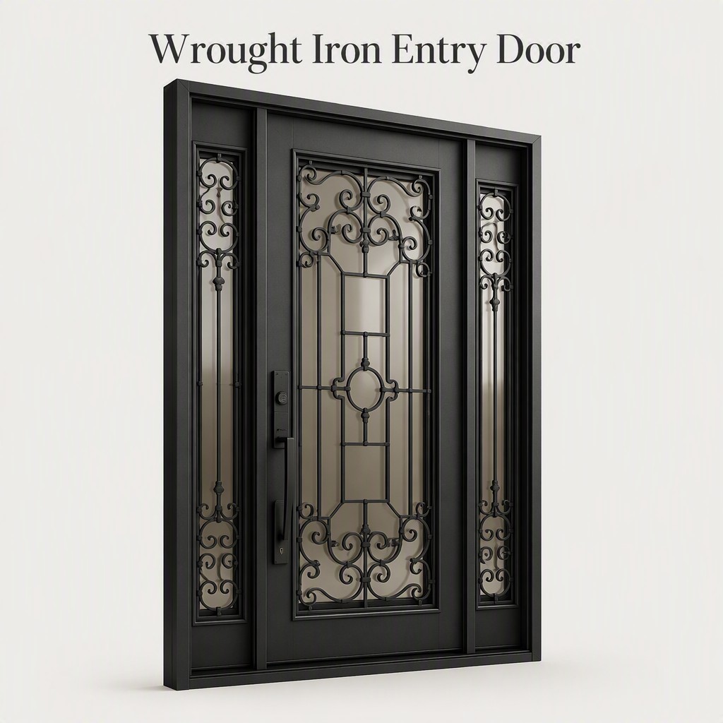 High Quality Custom Modern Hurricane Impact Wrought Iron Security Tinted Glass Entry Door for Residential Front