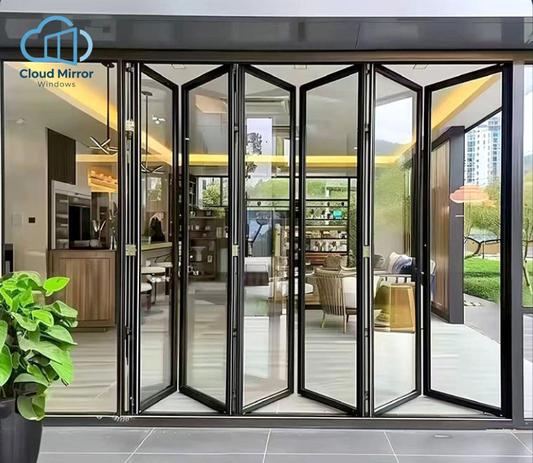 European Grid Aluminum Interior/Exterior Bi-Fold Door Modern Grille Glass Divider Door for Apartment Balcony Exterior Use