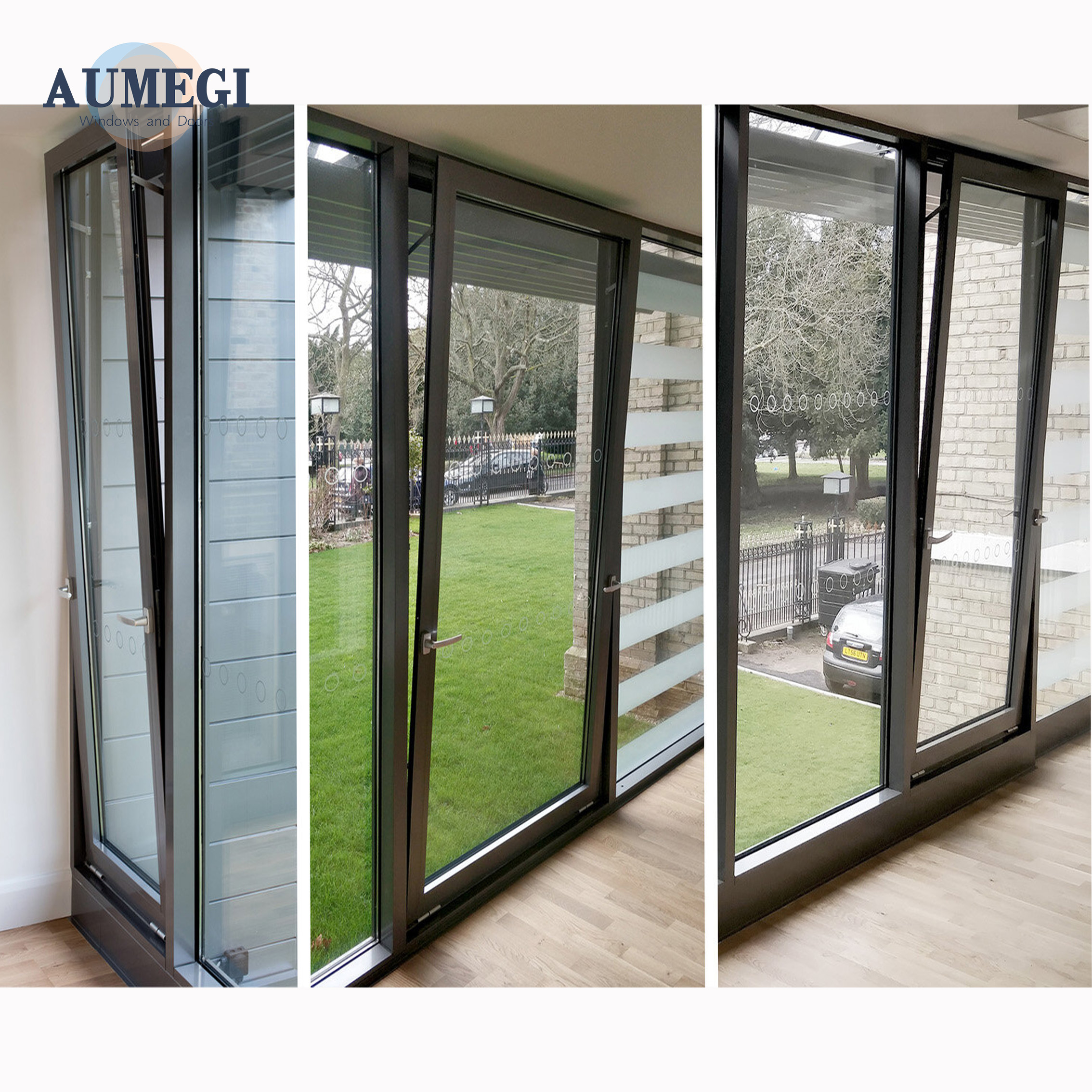 AUMEGI American NFRC Aluminium Soundproof Casement Window Burglar Designs Tilt and Turn Window