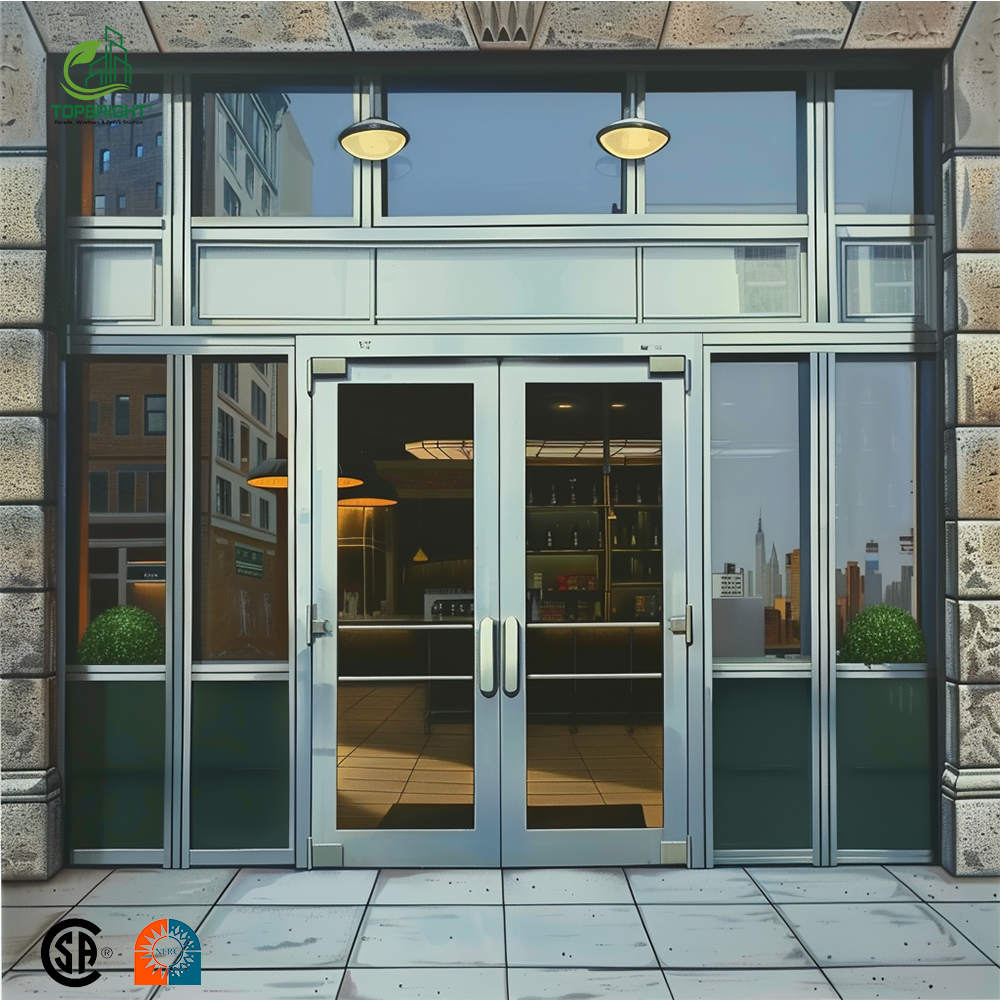 Topbright Modern Commercial Hotel Storefront Door Soundproof Aluminum Framed Double Glass Exterior Security Hinged Foldable