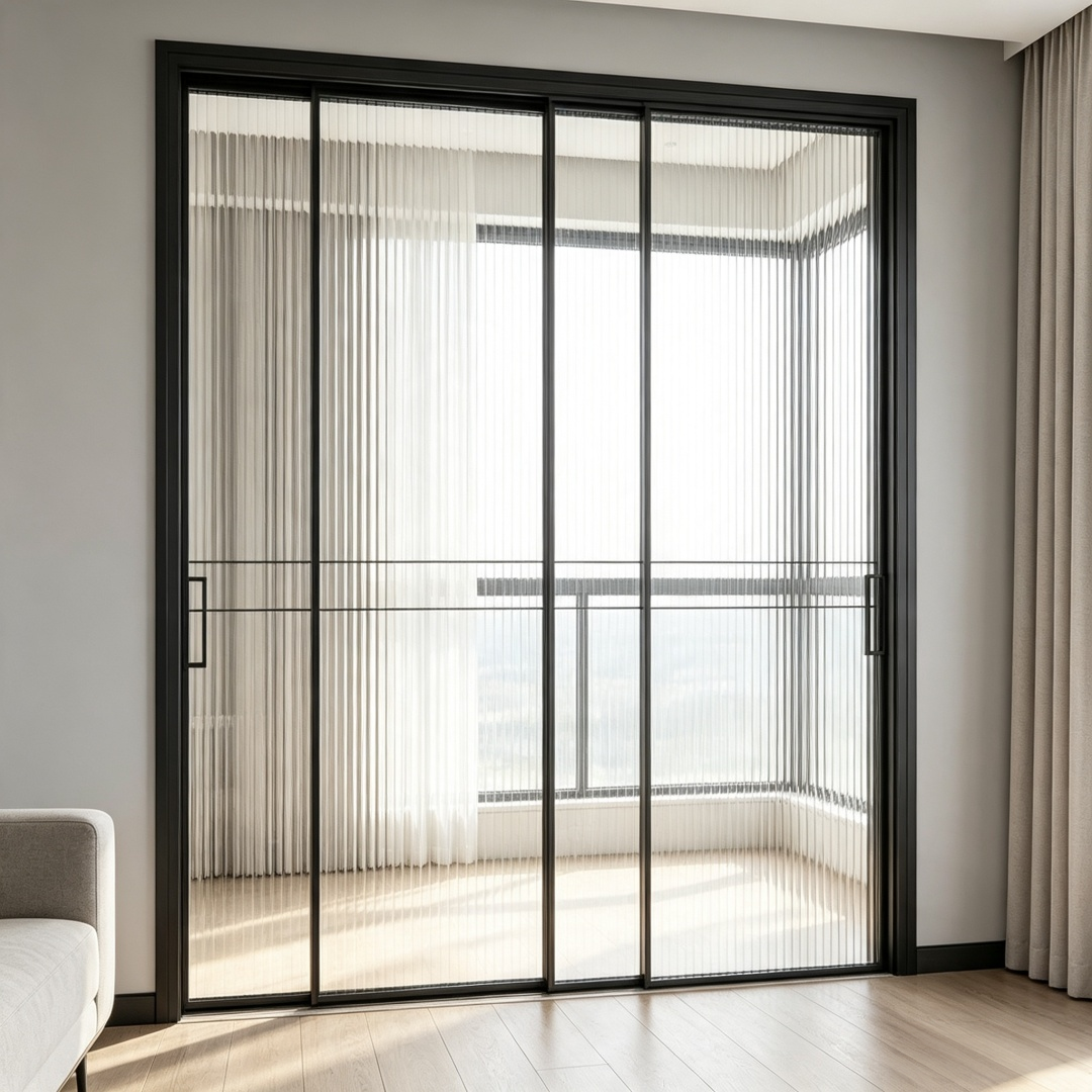 Factory Custom Three Linkage Sliding Door Aluminum Alloy Reeded Tempered Glass Indoor Partition Door For Kitchen Balcony Villa