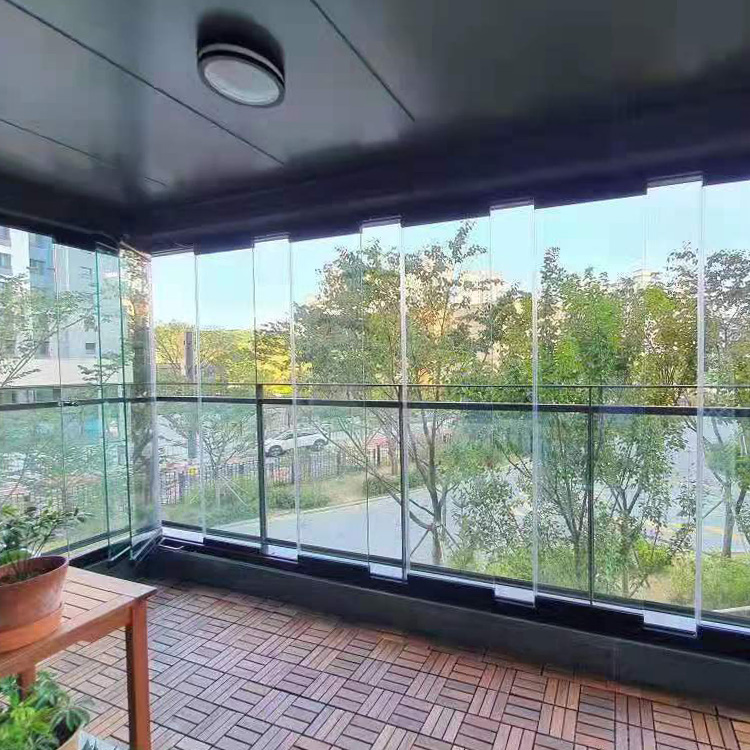 Balcony Partition Full Open Aluminium Tempered Glass Frameless Folding Sliding Glass Door and windows