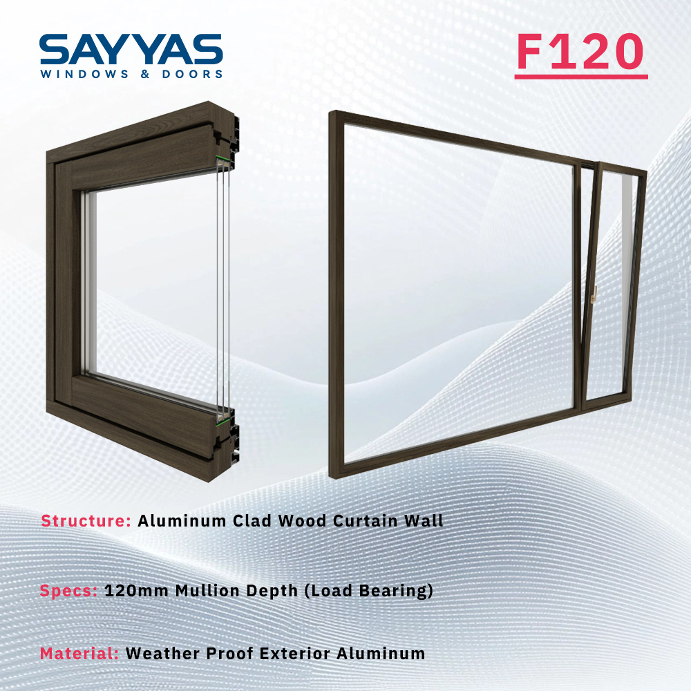 SAYYAS F120 Fixed Modern Luxury Aluminum Clad Wood Windows Interior/Exterior Anthracite Grey Custom Size High-End Living Room