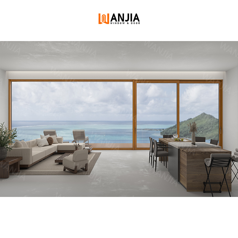 Modern Design Thermal Break Aluminum Wood Glass Sliding Door Partition Interior Sliding Door Custom Aluminium Clad Door