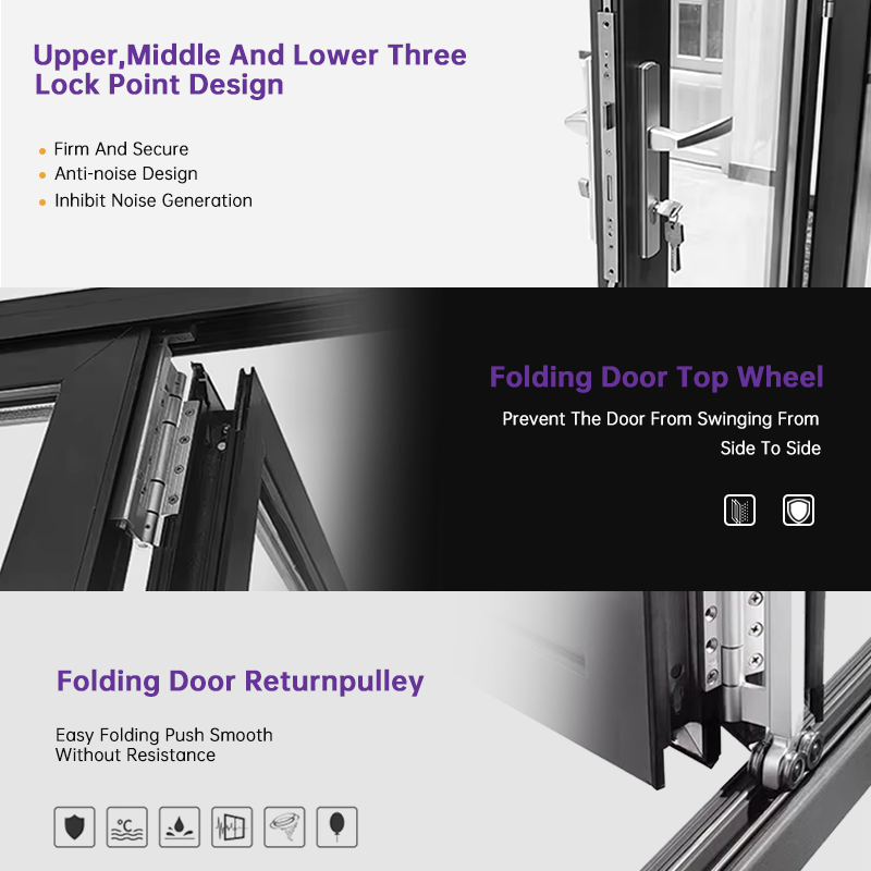 EOKO Residential Bifold Folding Door Low-E Glass Aluminum Bi Folding Accordion Bifold Exterior Door For Construction Contractors