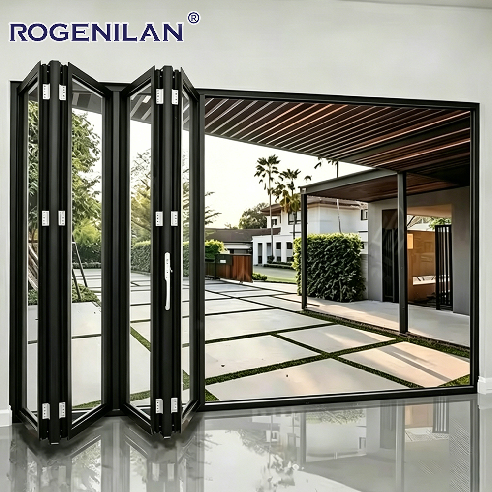 Rogenilan Modern Energy-Efficient Aluminium Glass Accordion Folding Door Double Tempered Glazed Bifold Door for Patio