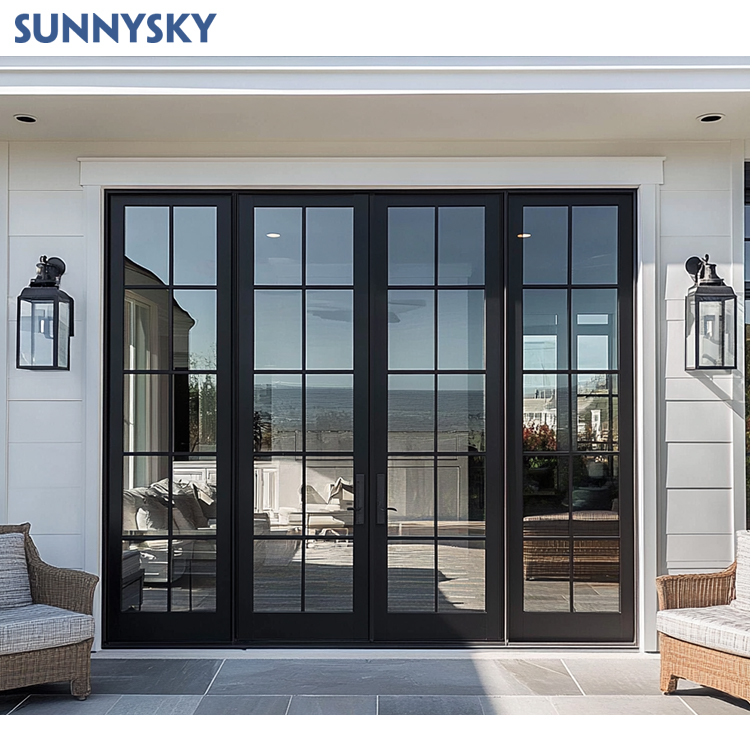 Sunnysky NFRC Steel Look Swing Glass French Doors Thermal Break Aluminum Casement Crittall Door Hinged Patio Partition Doors