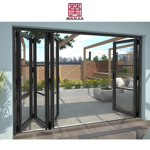WANJIA Original Factory Double Glass Bifold Door CSA Certificated Partition Built-In Grill Design Aluminum Folding Doors