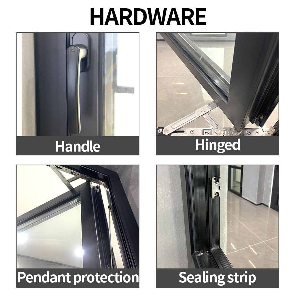 Black Frame Aluminium Window Customized Size Double Glass Swing Windows with Screen for Kitchen Bathroom Villa